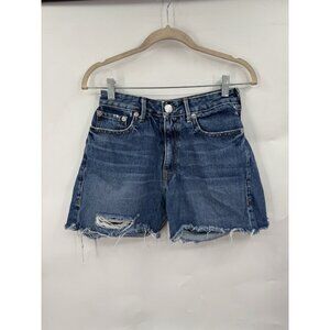 True Religion Jean Shorts Women 28 Blue Denim Distressed Preppy Grunge Skater